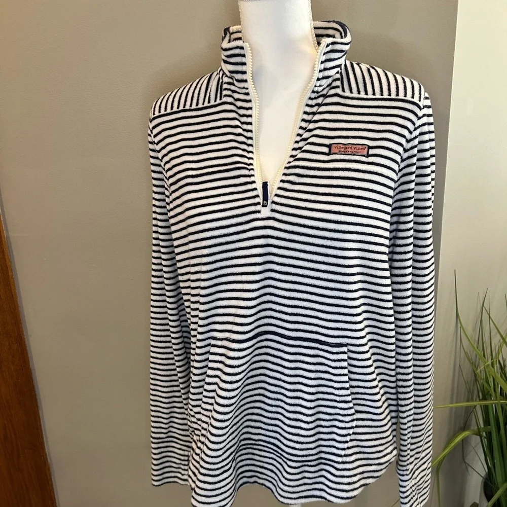 Vineyard Vines Striped Shep Shirt French Terry 1/4 Zip Pullover Women S - Picture 4 of 14
